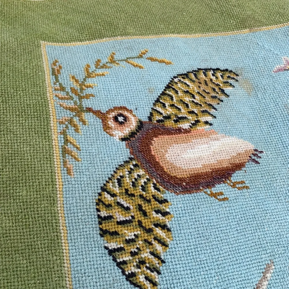 Vintage Needlepoint Colorful Bird and Hunter Tapestry